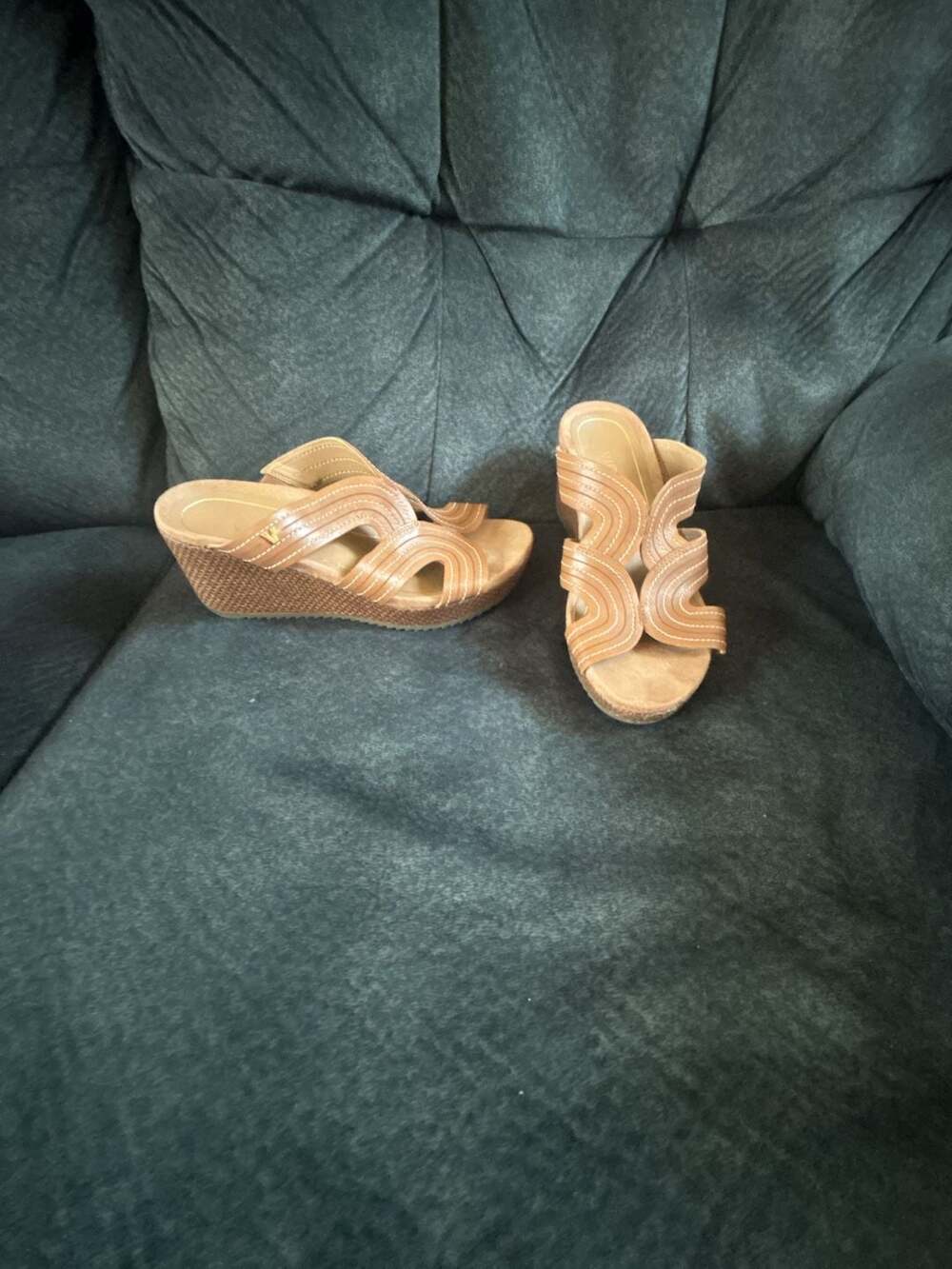 Vionic Malorie Leather Raffia Platform Wedge Sandals